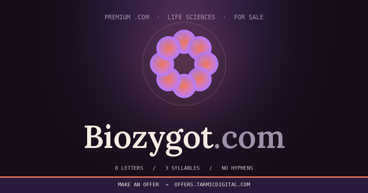 Biozygot.com presented beneath a dividing cell illustration in coral and violet.